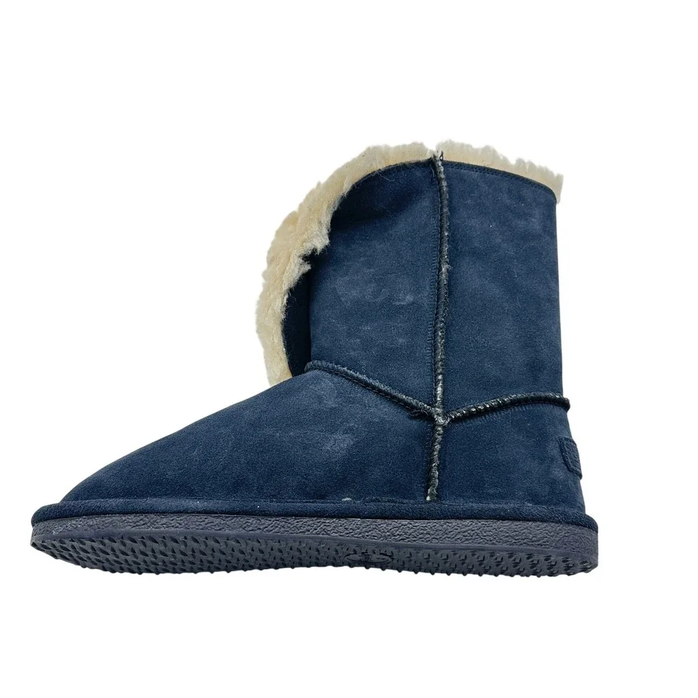 Bjorndal Joey Boots‎ Women SZ 8 Navy Blue New Australian Sheep Wool Suede Toggle